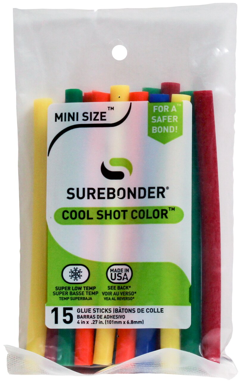 Surebonder Cool Color Shot Super Low-Temp Mini Glue Sticks-.27"X4" 15/Pkg Multicolor